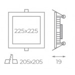 Downlight panel LED Cuadrado 225x225mm Blanco 20W PRO